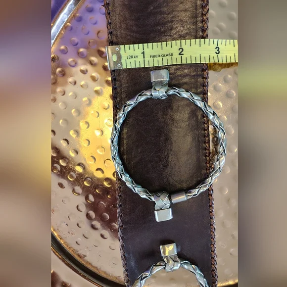 Brighton Wide Brown Leather Belt with Silver Braided Rings - Picture 4 of 6